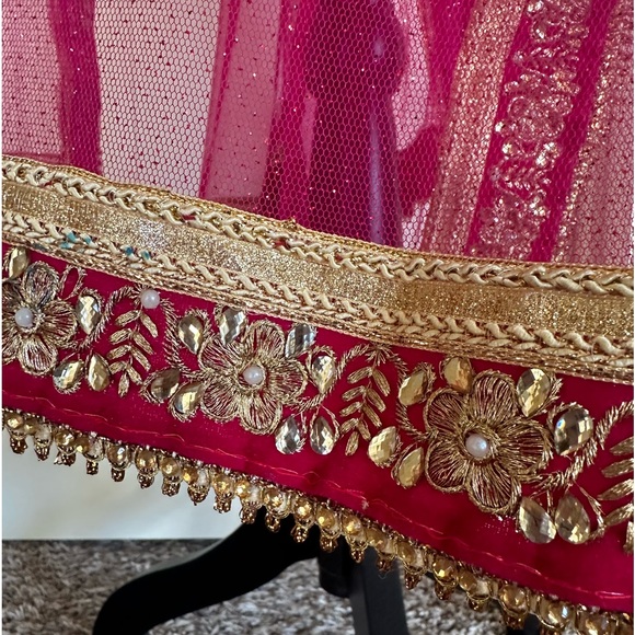 Hot pink fancy Pakistani Indian dupatta scarf - Picture 2 of 5
